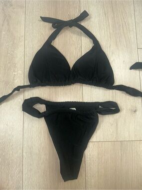 Mango Black Halter Triangle Bikini Set